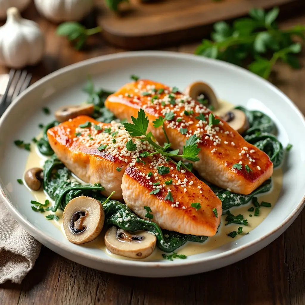 Salmon Mushrooms Spinach
