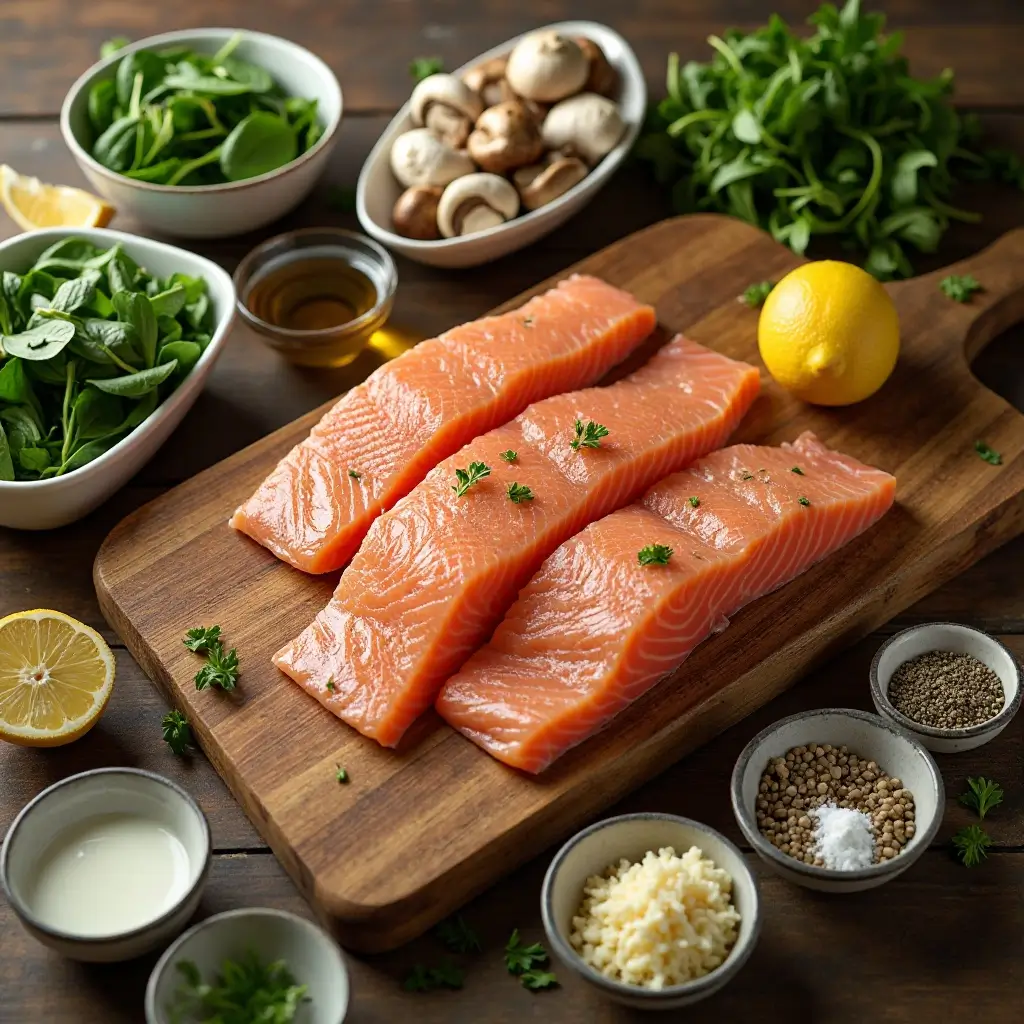 Salmon Mushrooms Spinach