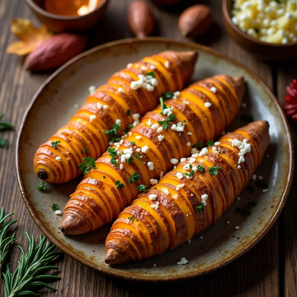Garlic Herb Hasselback Sweet Potatoes