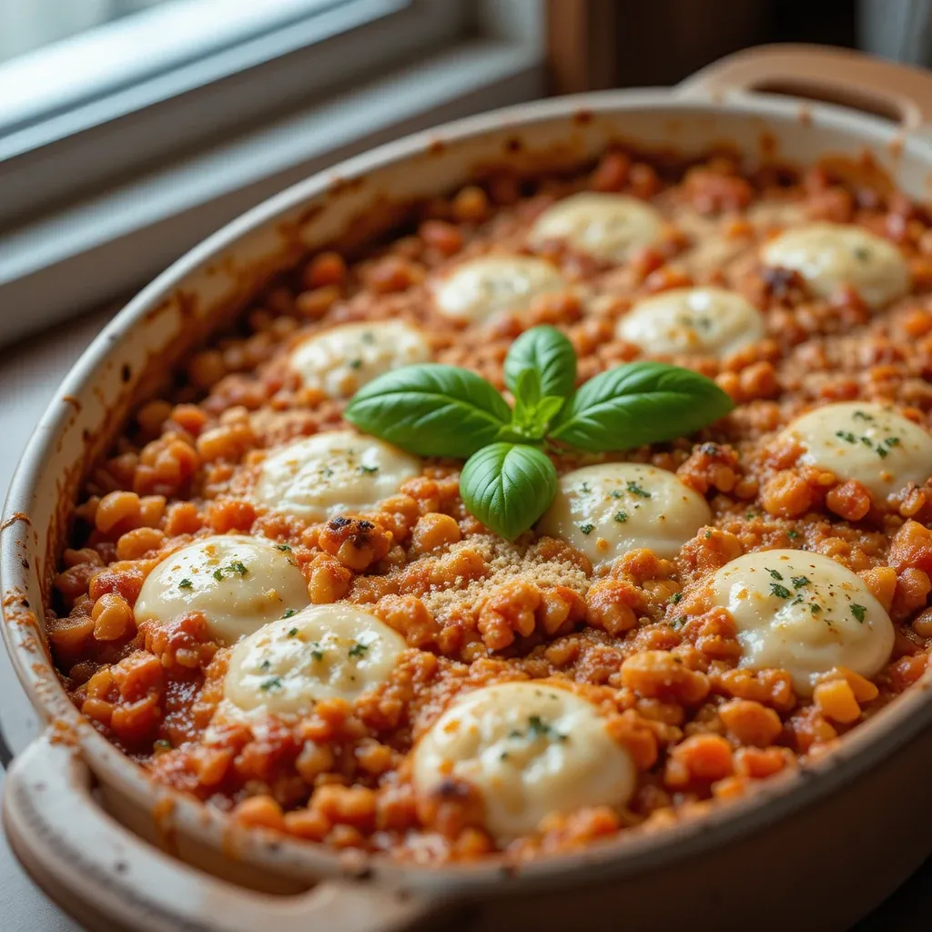 Baked Tomato Basil Orzo with Mozzarella