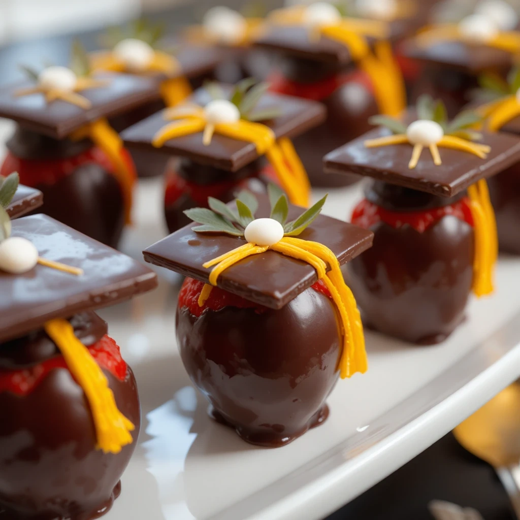 Chocolate-Dipped Strawberry Graduation Caps