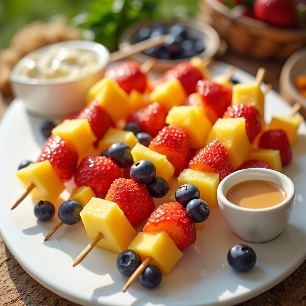Fresh Fruit Kabobs with Honey Yogurt Dip
