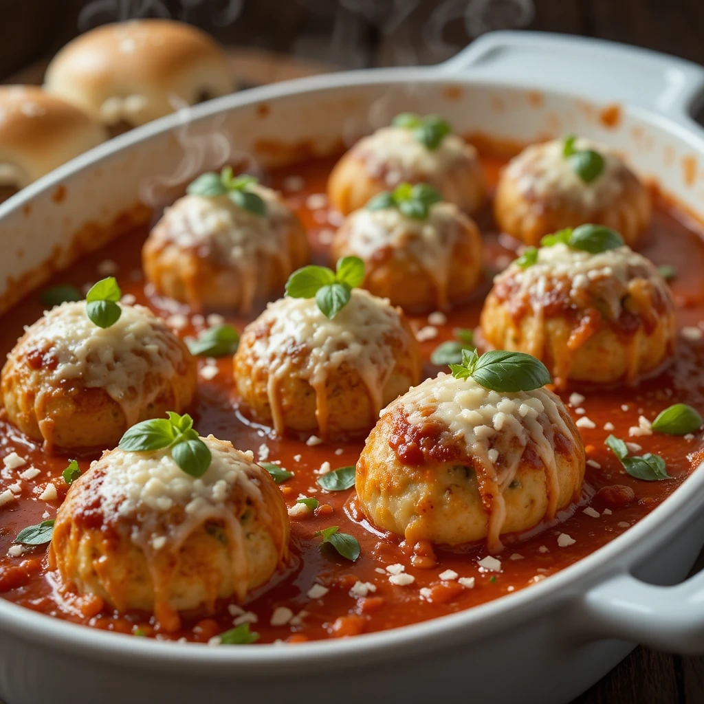 Baked Chicken Parmesan Meatballs with Marinara