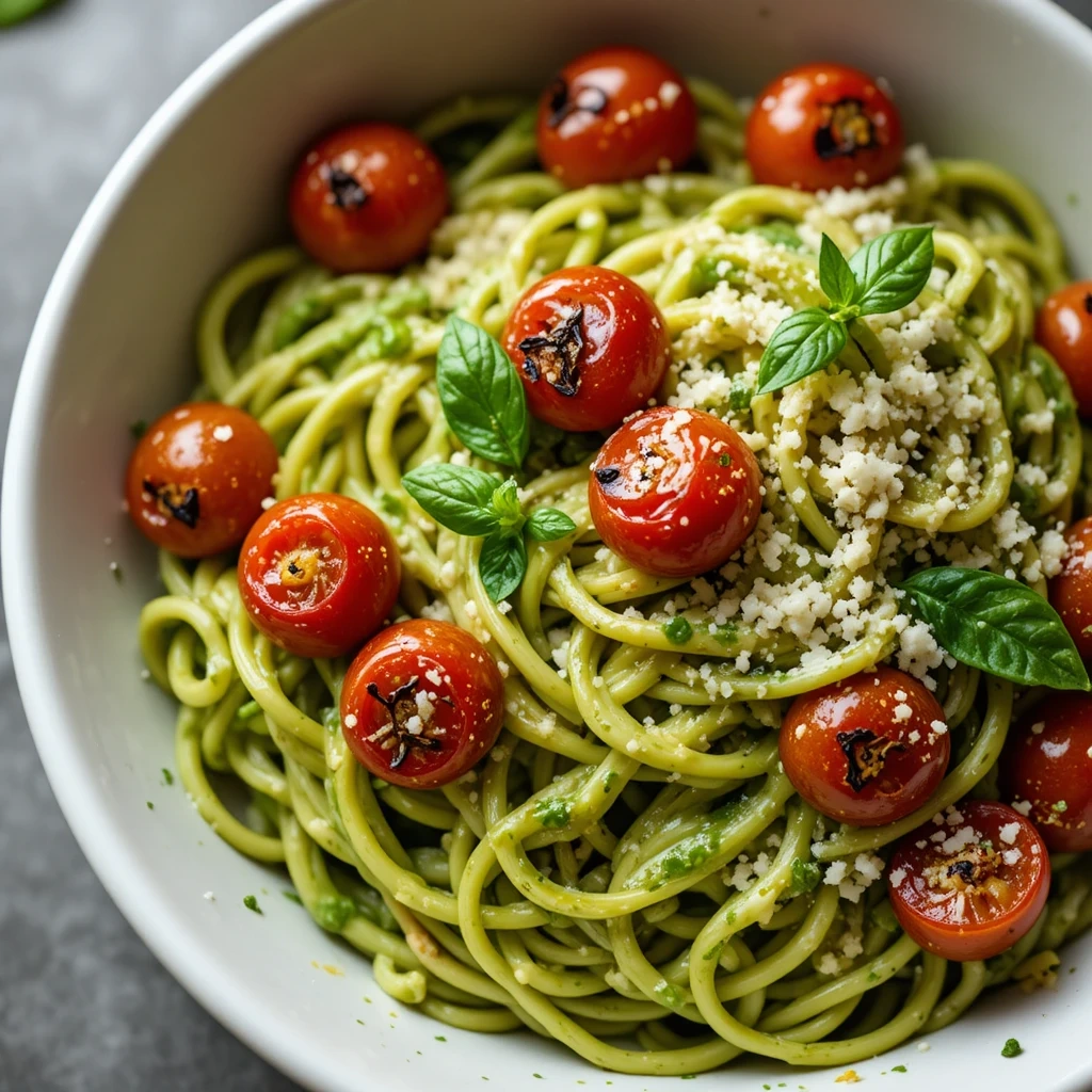 Creamy Avocado Pasta with Roasted Tomatoes