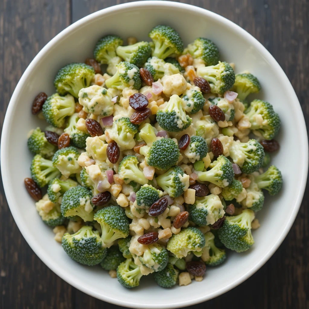 Creamy Broccoli Salad with Raisins & Sunflower Seeds
