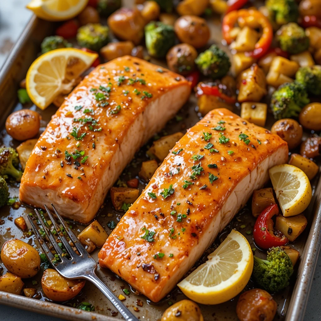 Sheet Pan Honey Garlic Salmon with Roasted Vegetables
