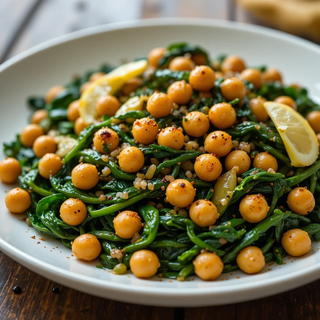 Spiced Roasted Chickpeas and Spinach