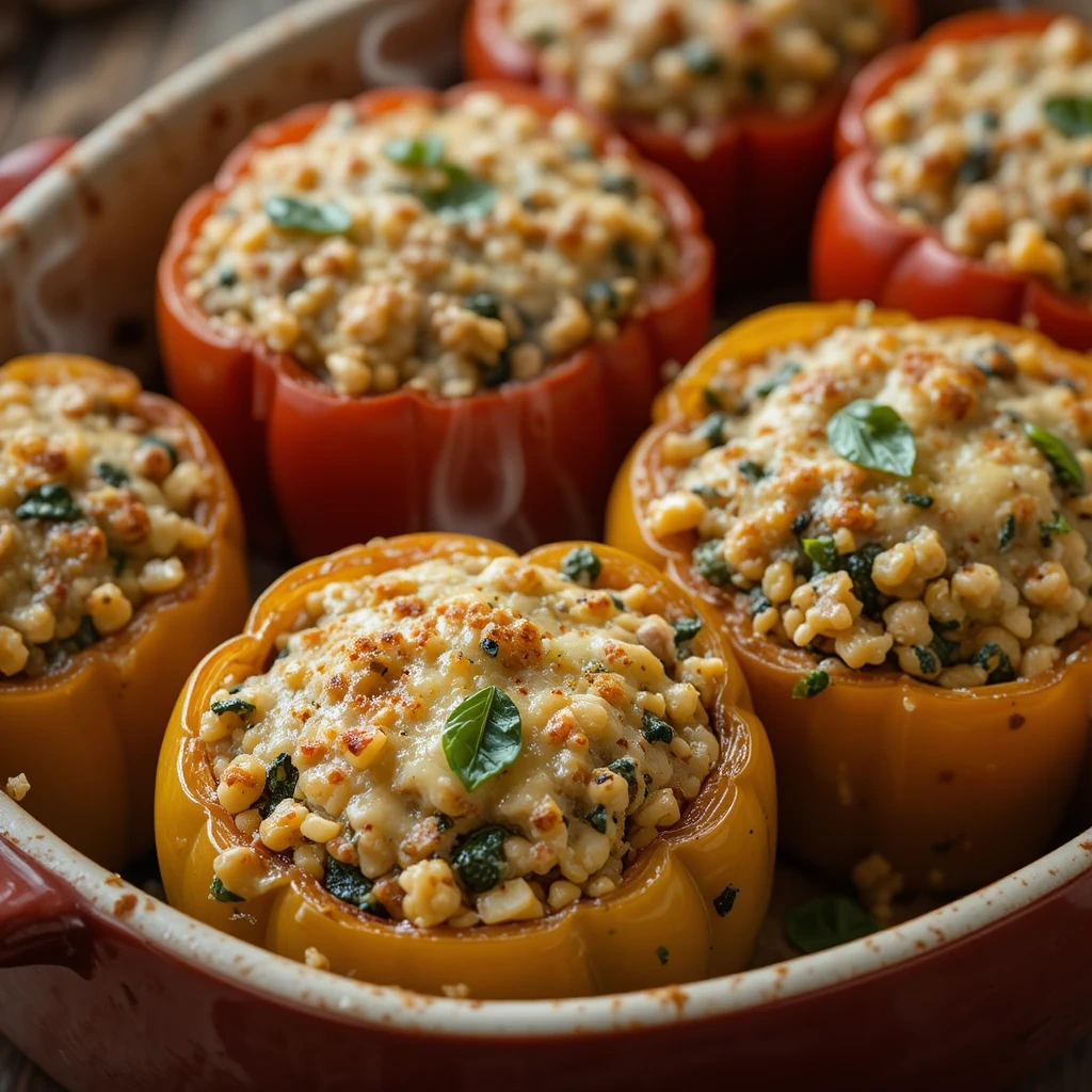Turkey and Spinach Stuffed Bell Peppers
