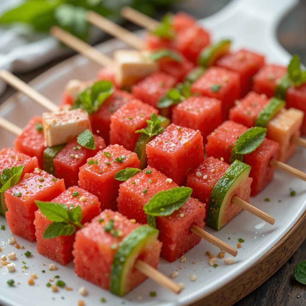 Watermelon Feta Mint Skewers